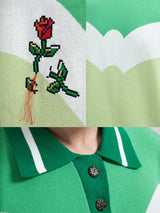 Y2K Women's Floral-Embroidered Knit Polo Shirt