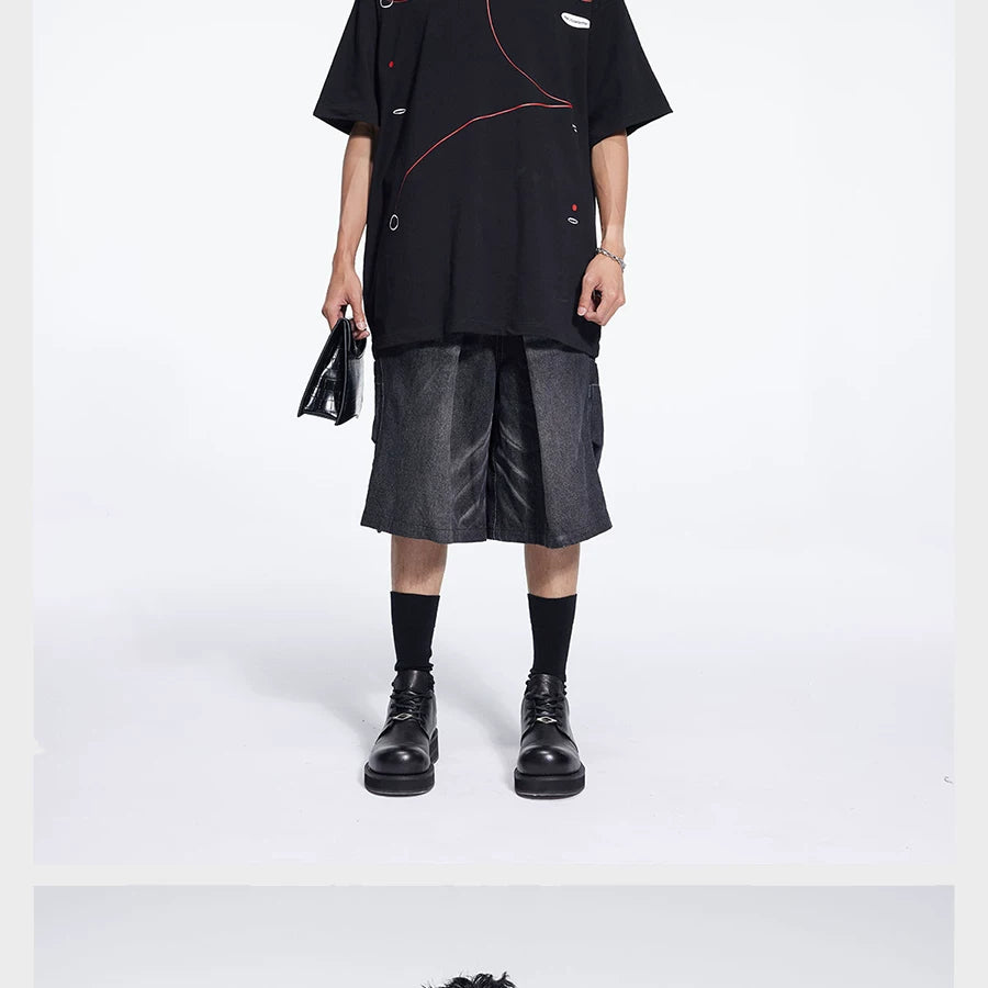 Special Waistband Tailored Washed Denim Shorts
