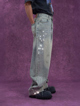 Men's Vintage Light Blue Sequined Jeans