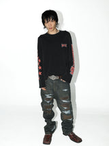 Black Washed Queen Print Long-sleeve Tee