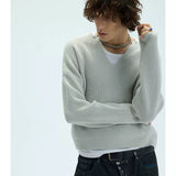 V-Neck Three-Color Waffle Lace Knit Sweater