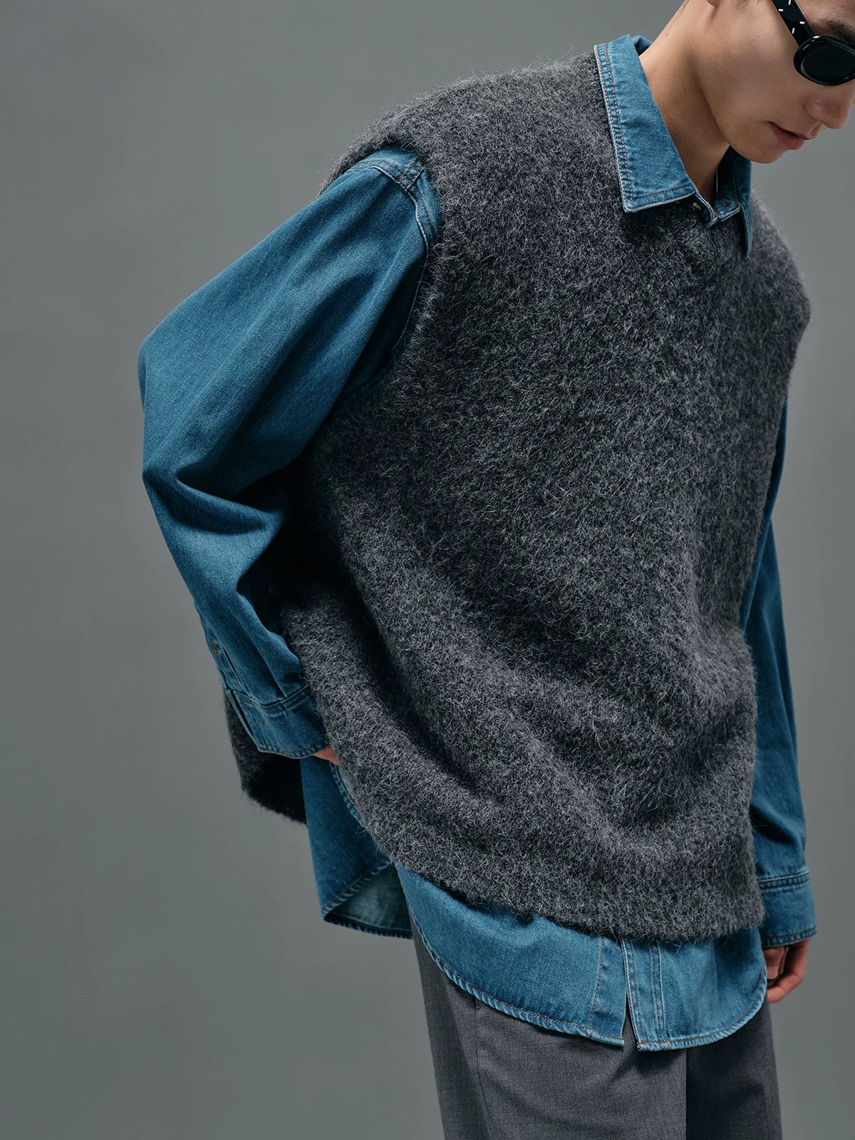Washed Blue Oversized Embroidered Denim Shirt