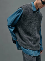 Washed Blue Oversized Embroidered Denim Shirt