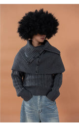 Unisex Detachable Grey Knit Cardigan Scarf