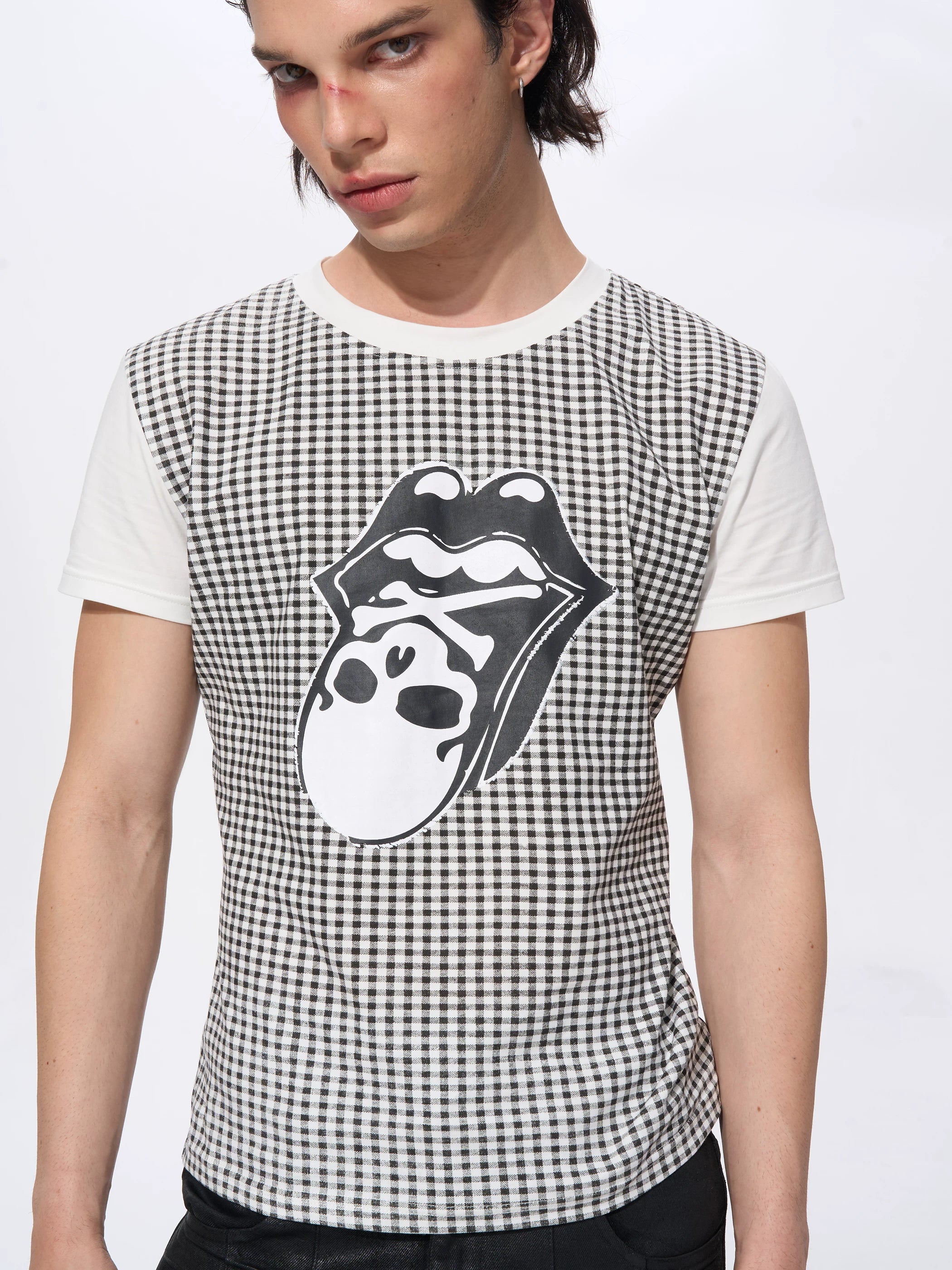 Men's Skull Print Plaid Tees