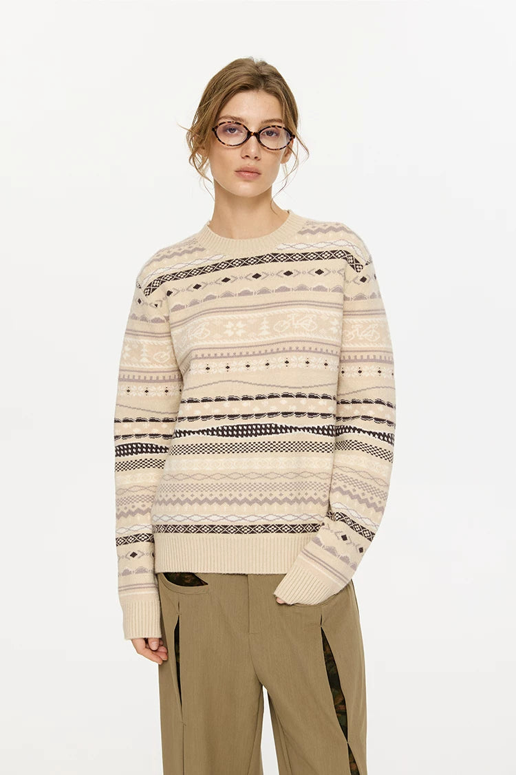 Fair Isle Milk Cotton Knit Sweater