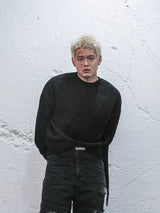 Ripped Ribbon Boxy Knit Cotton Sweater