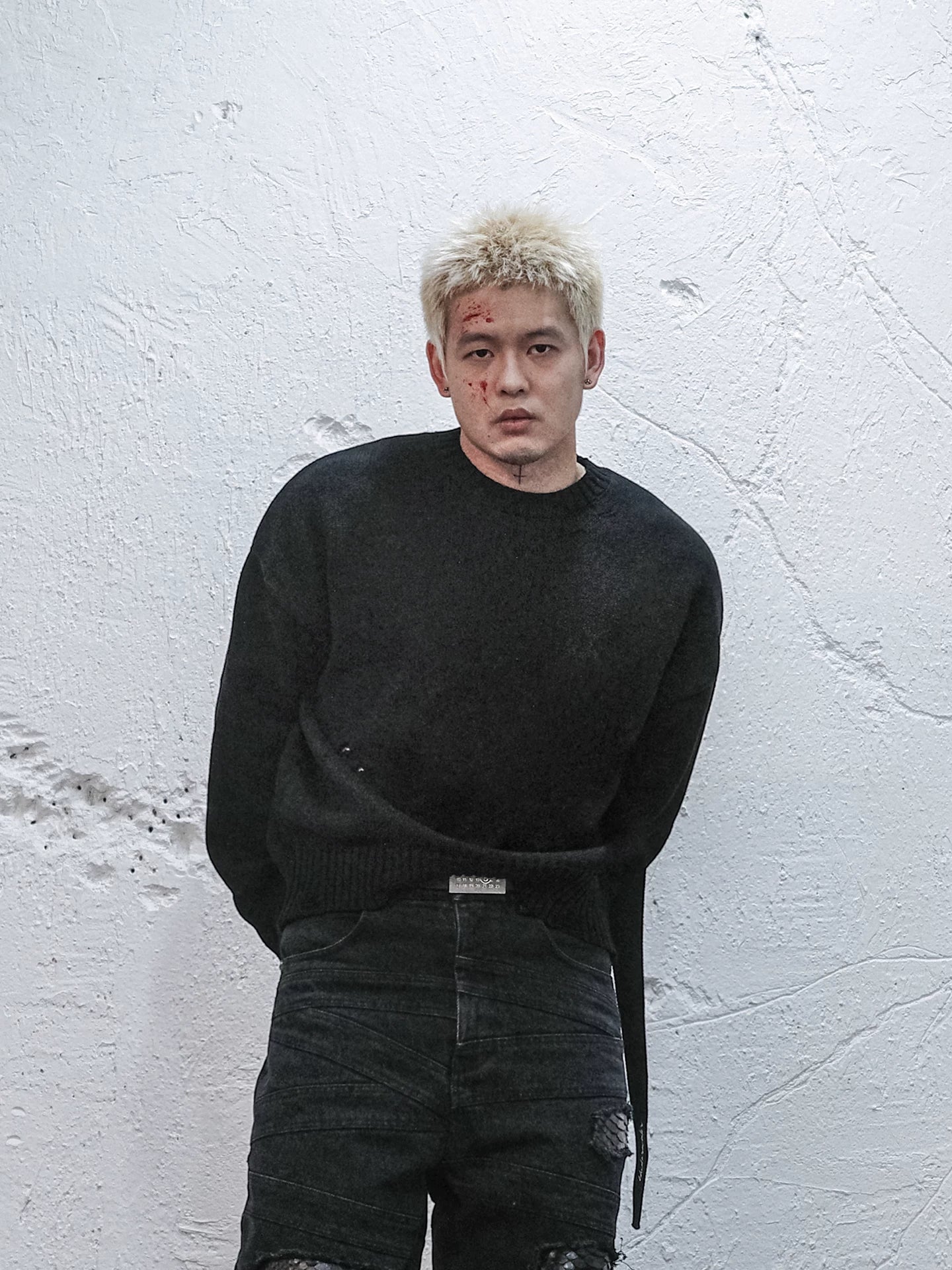 Ripped Ribbon Boxy Knit Cotton Sweater