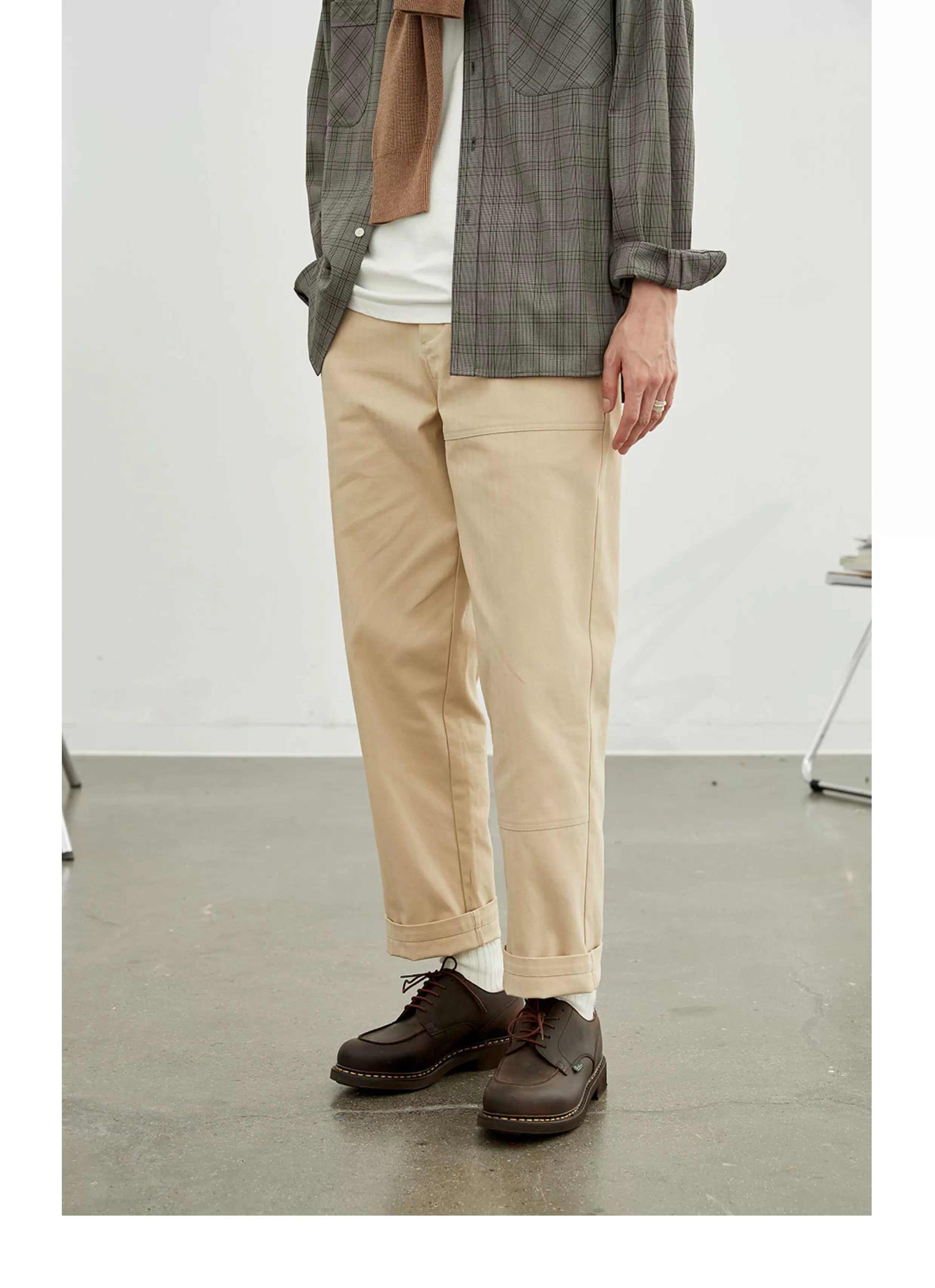 Vintage Herringbone Elastic Waist Cargo Pants