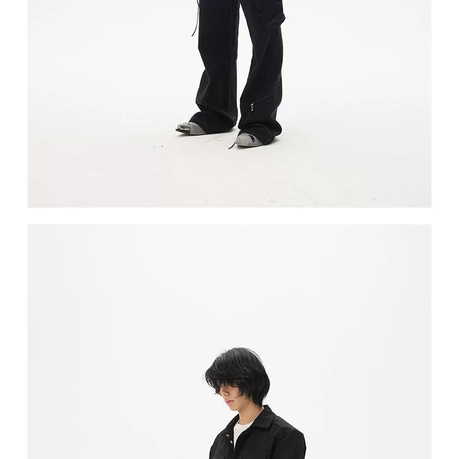 Two-Tone Cropped Lace Pocket Magnetic Jacket