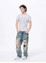 Men’s Rhinestone Skull Striped Tees