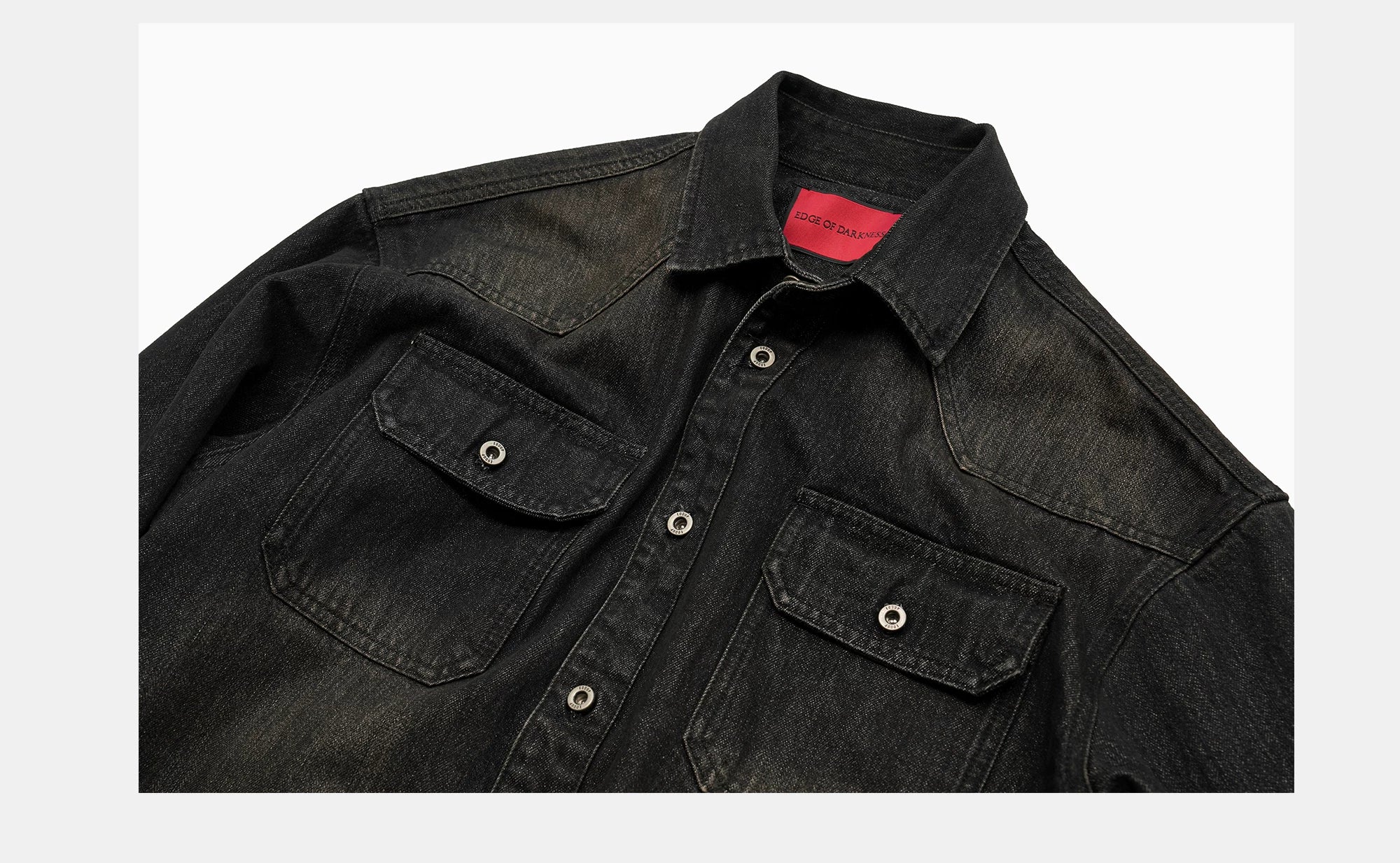 Washed Distressed Patchwork Denim Shirt Jacket