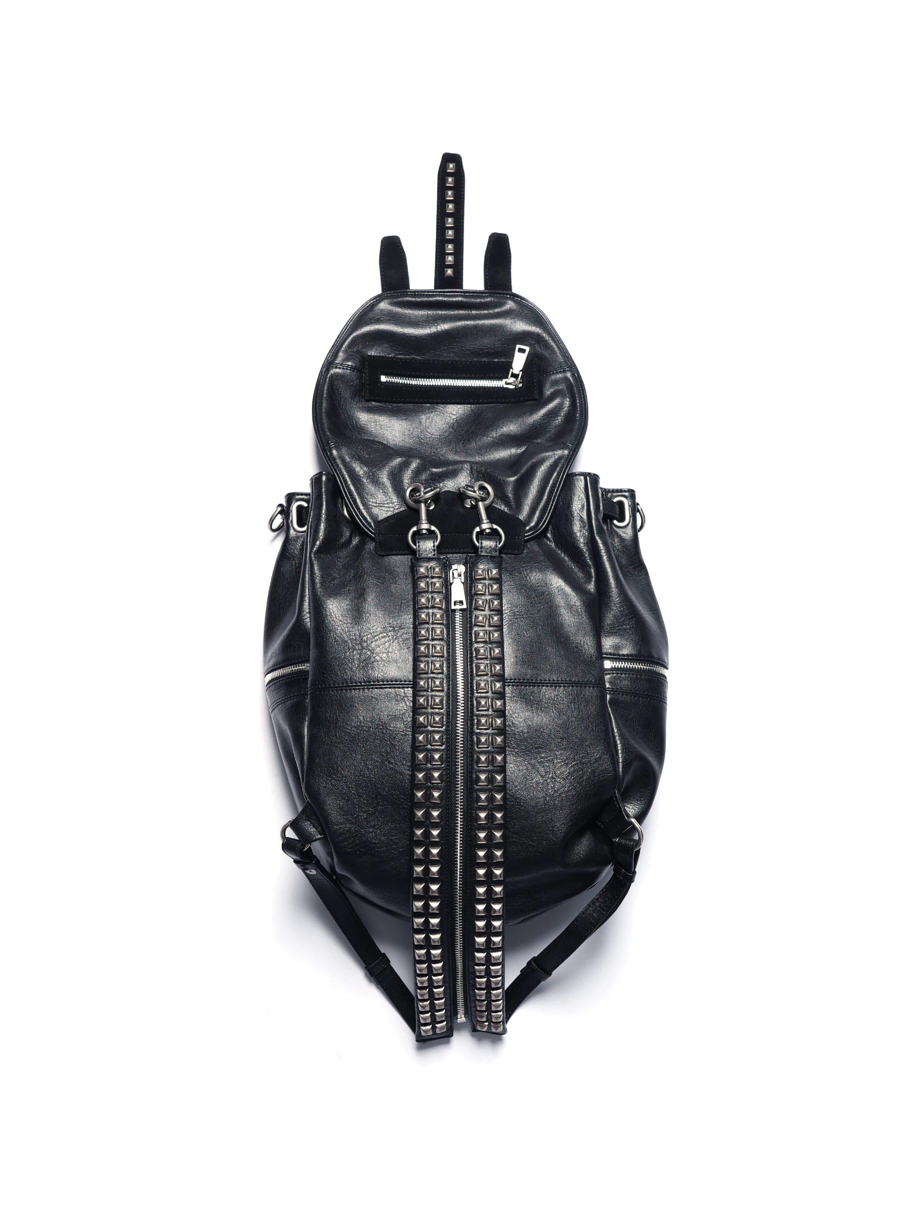 Riveted Adjustable Two-tone Leather Bucket Backpack