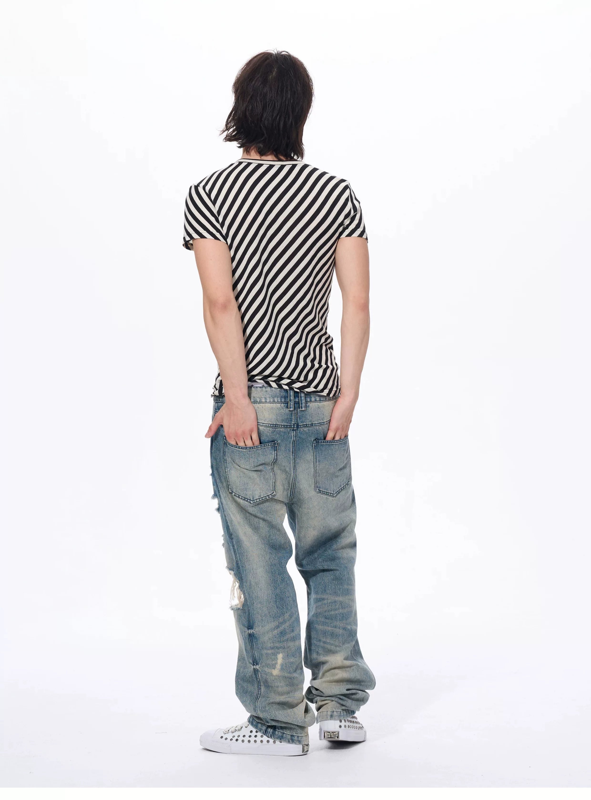 Letter Print Striped Short Sleeve Tees