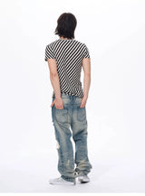 Letter Print Striped Short Sleeve Tees