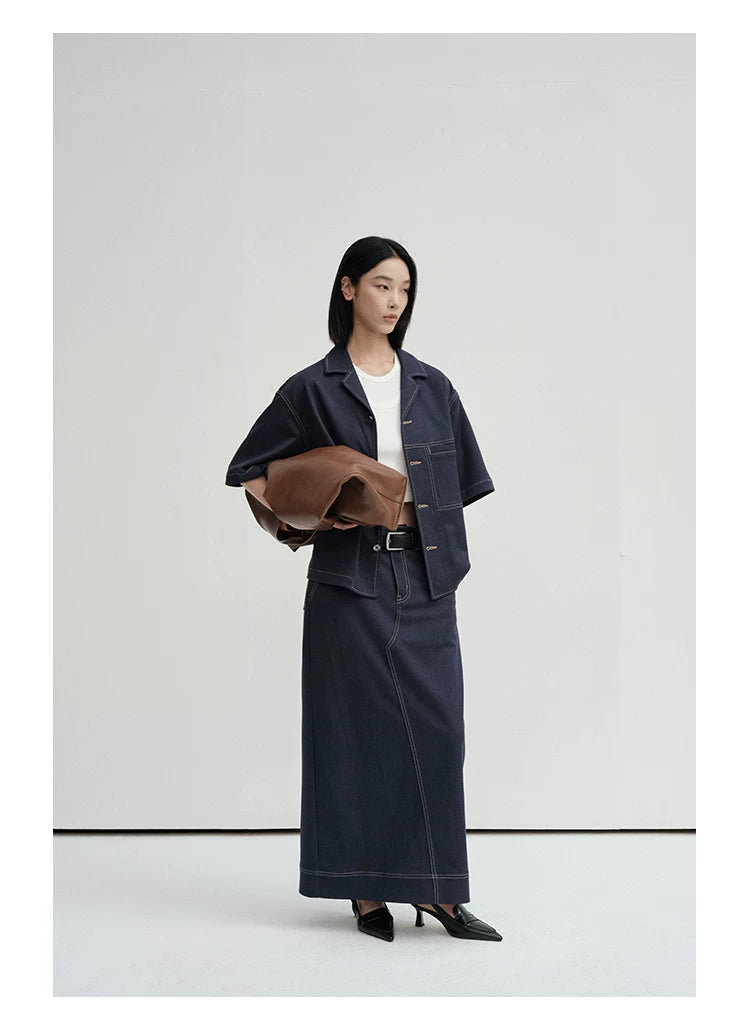 Cropped Contrast Cuban Collar Shirt Jacket