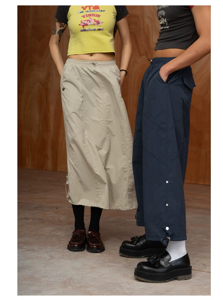 Unisex Elastic Waist Drawstring A-line Skirts