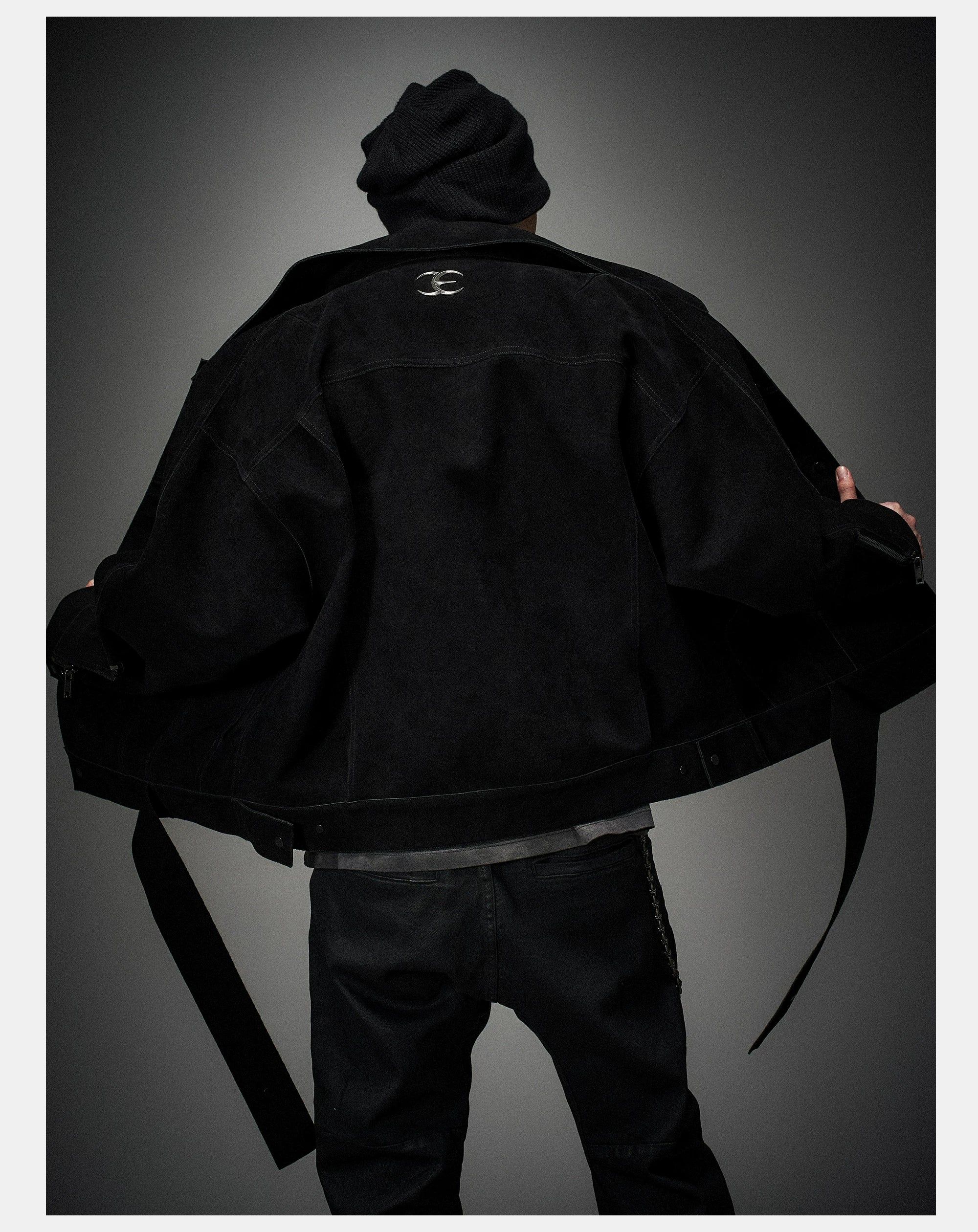 Oversized Raglan Suede Ribbon Jacket