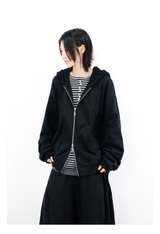 Detachable Dual Hood Rhinestone Zip Hoodie