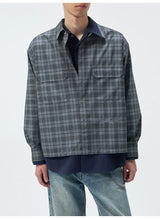 Short Color Block Plaid Cargo Shirt