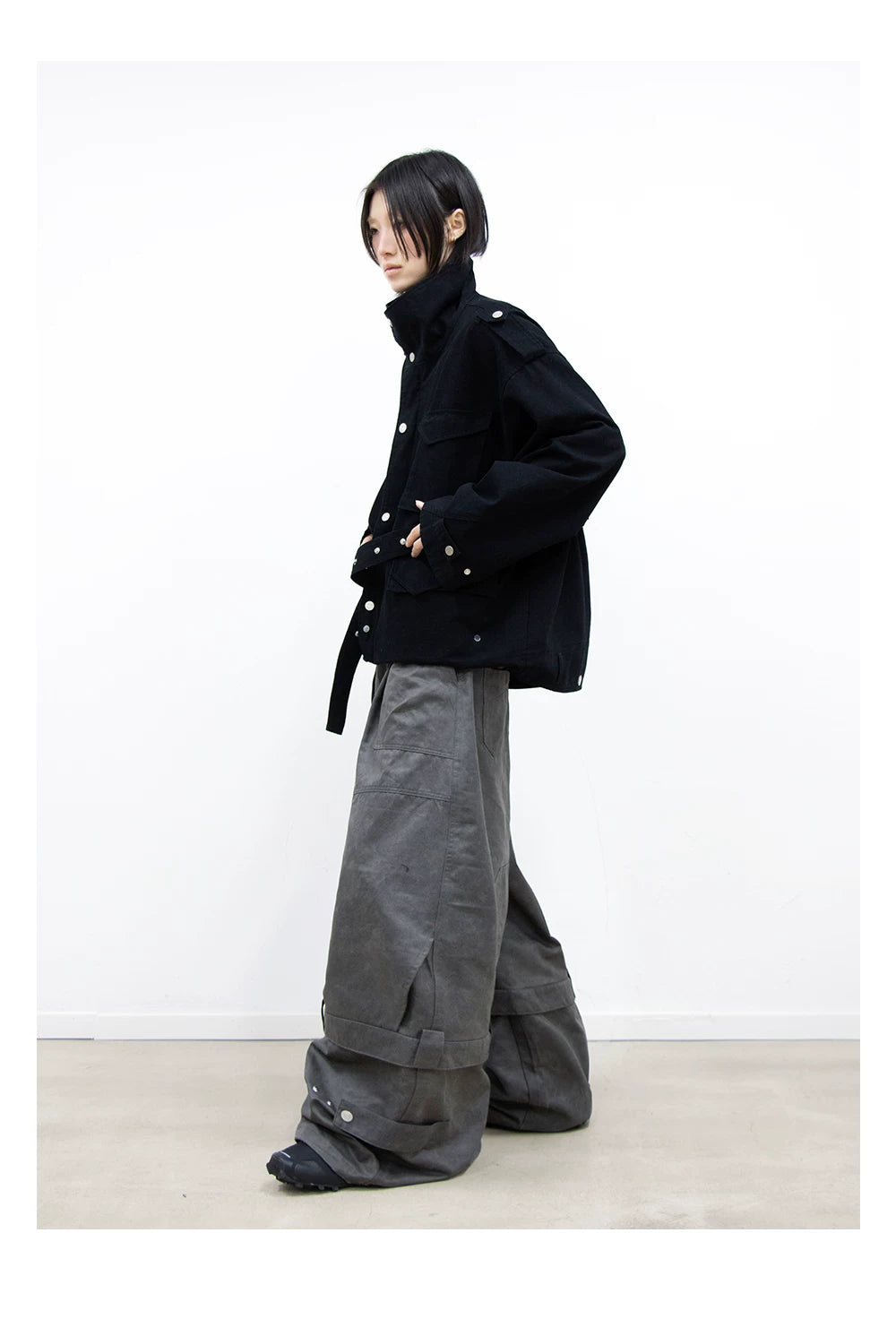 Coated Reverse Waist Cargo Pants