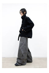 Coated Reverse Waist Cargo Pants
