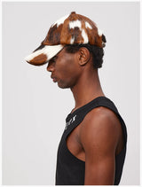 Cow Print Leather Fur Sun Cap