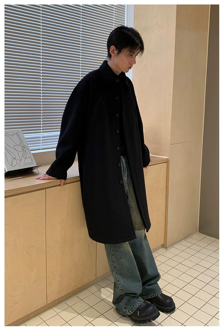 Men's Loose Long Collared Wool Coat
