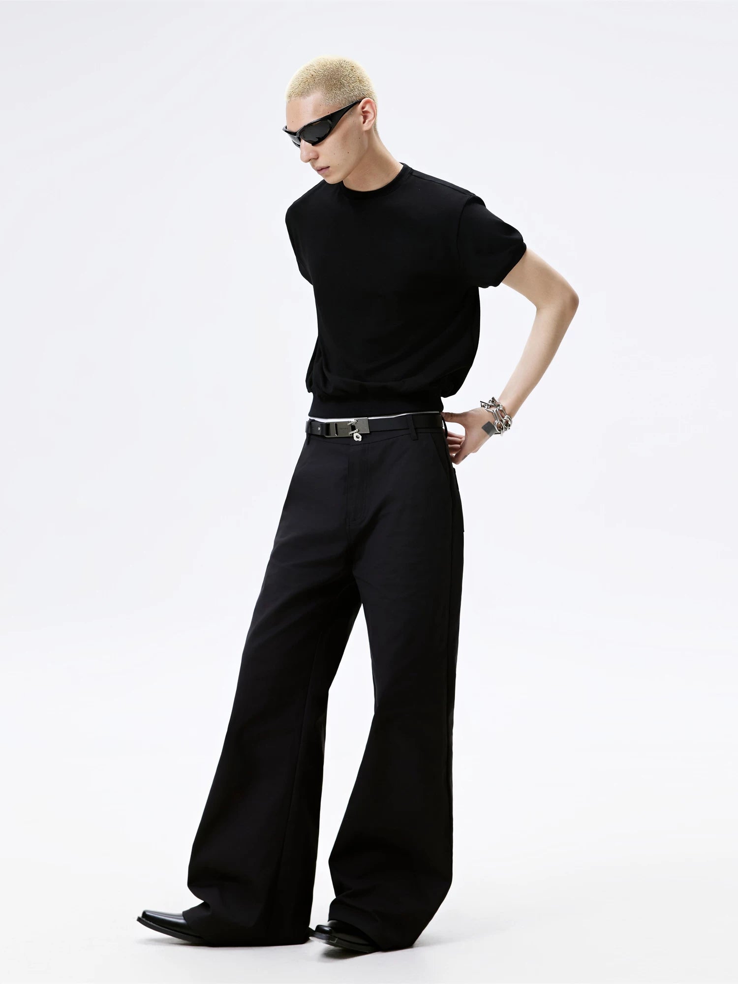 Black Straight Flared Casual Pants