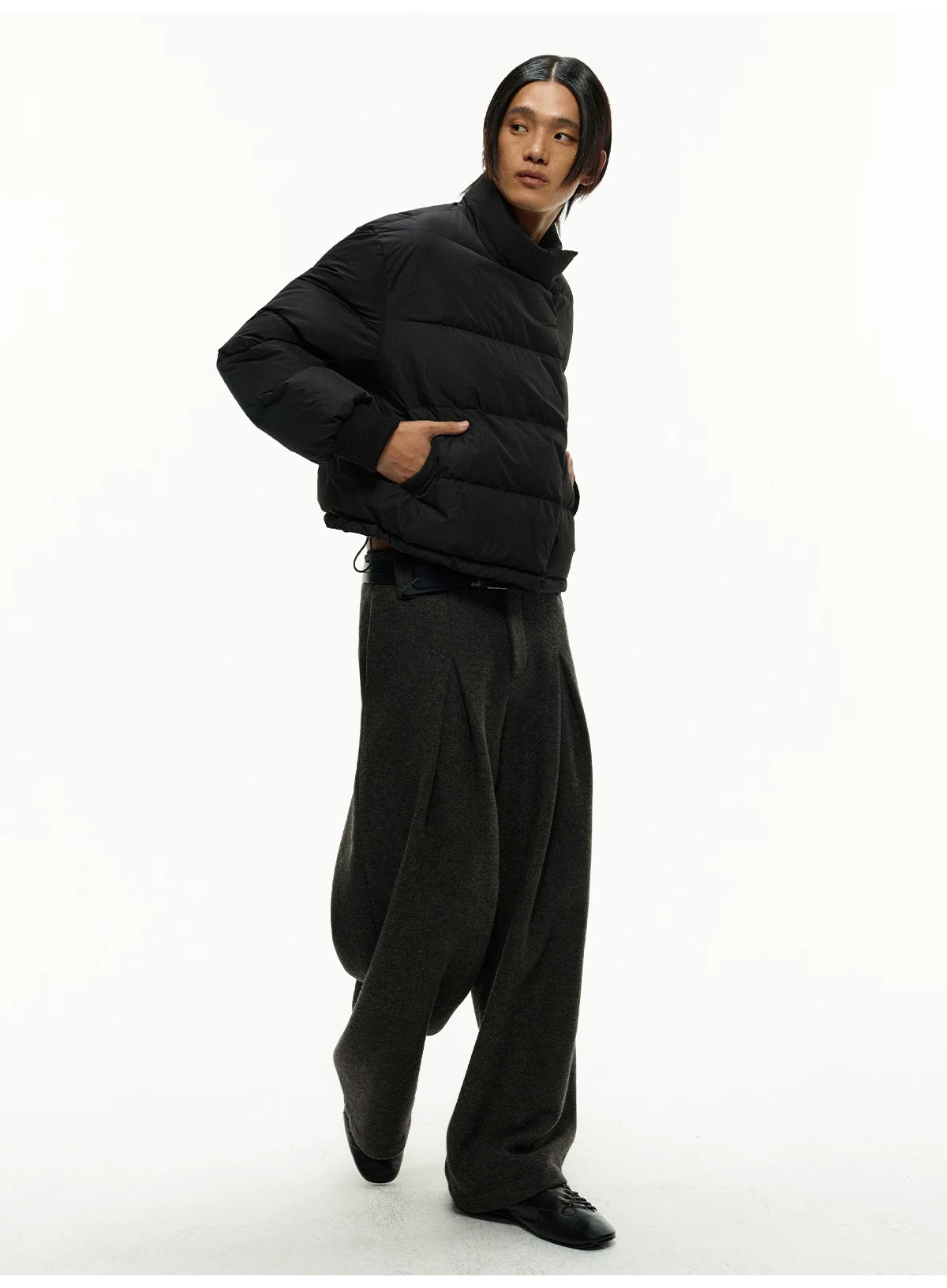 Pleated Wide Leg Wool Blend Pants