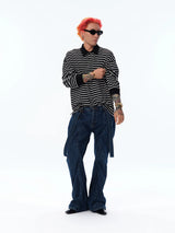 Men's Long Sleeve Striped Cotton Polo
