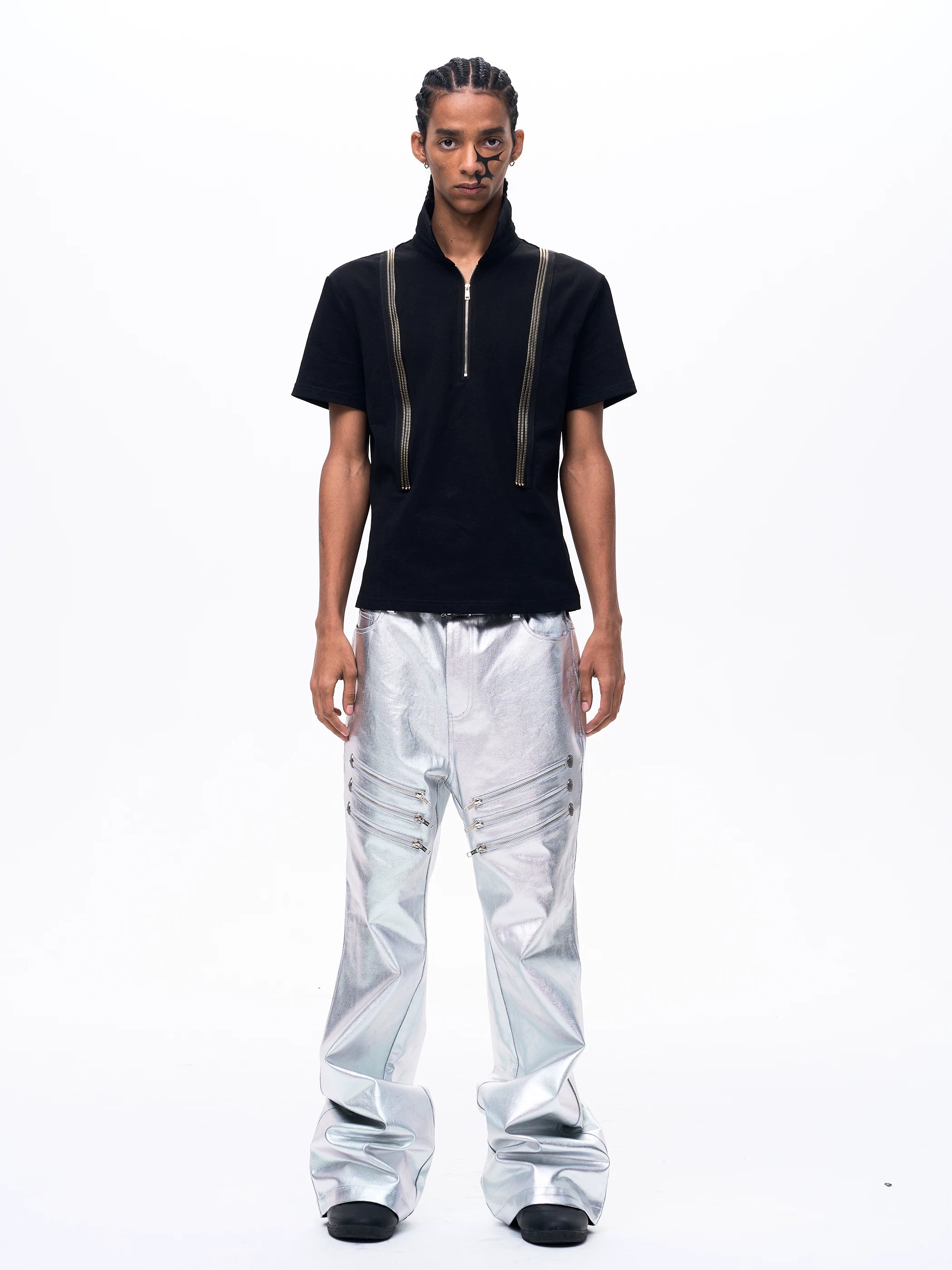 Men's Liquid Metal Silver Flared Jeans