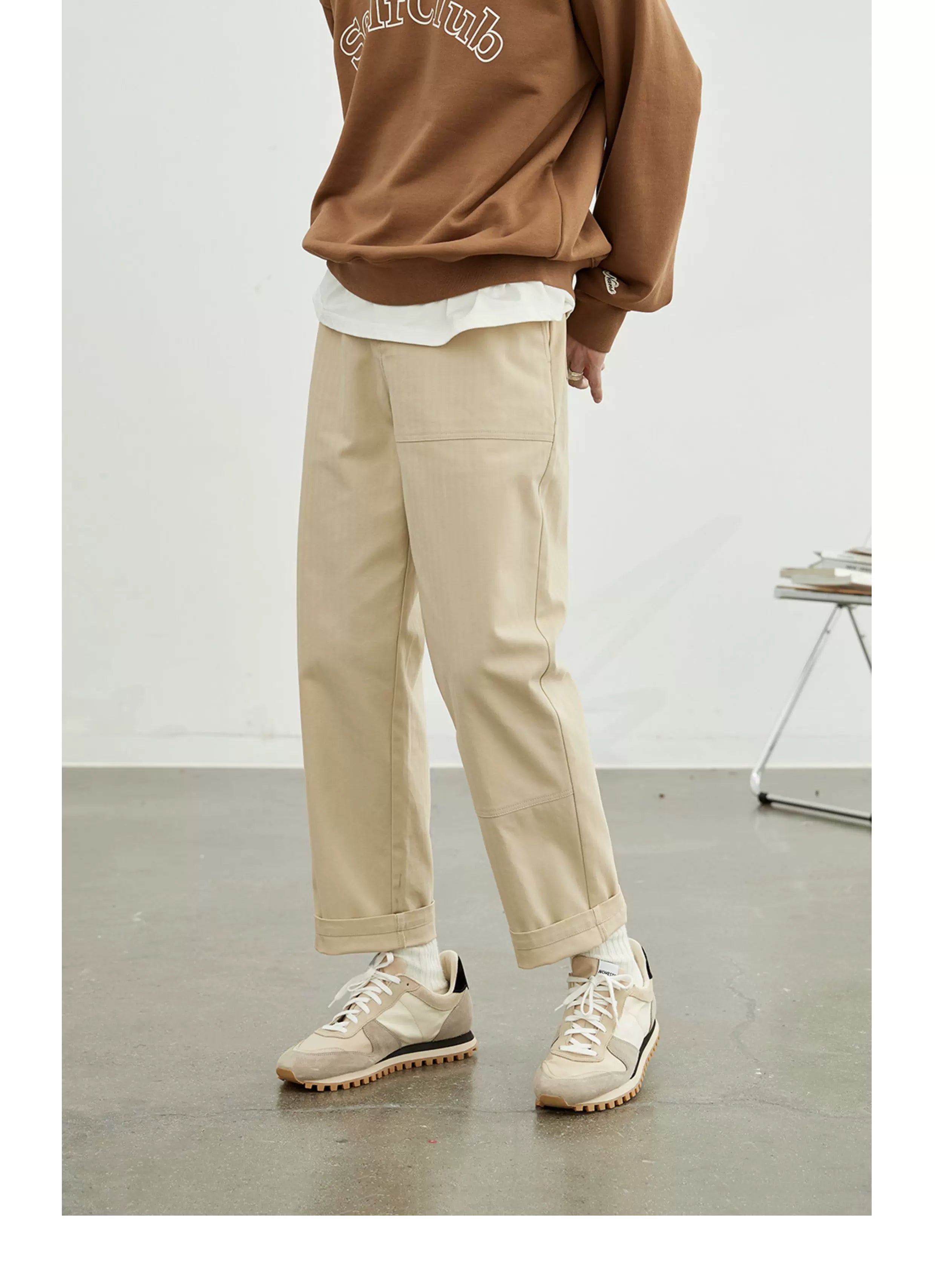 Vintage Herringbone Elastic Waist Cargo Pants