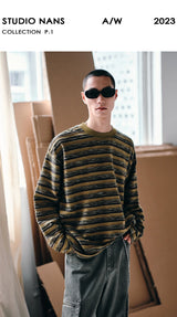 Striped Raw Edge Long Sleeve Tee
