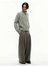 Pleated Wide Leg Wool Blend Pants