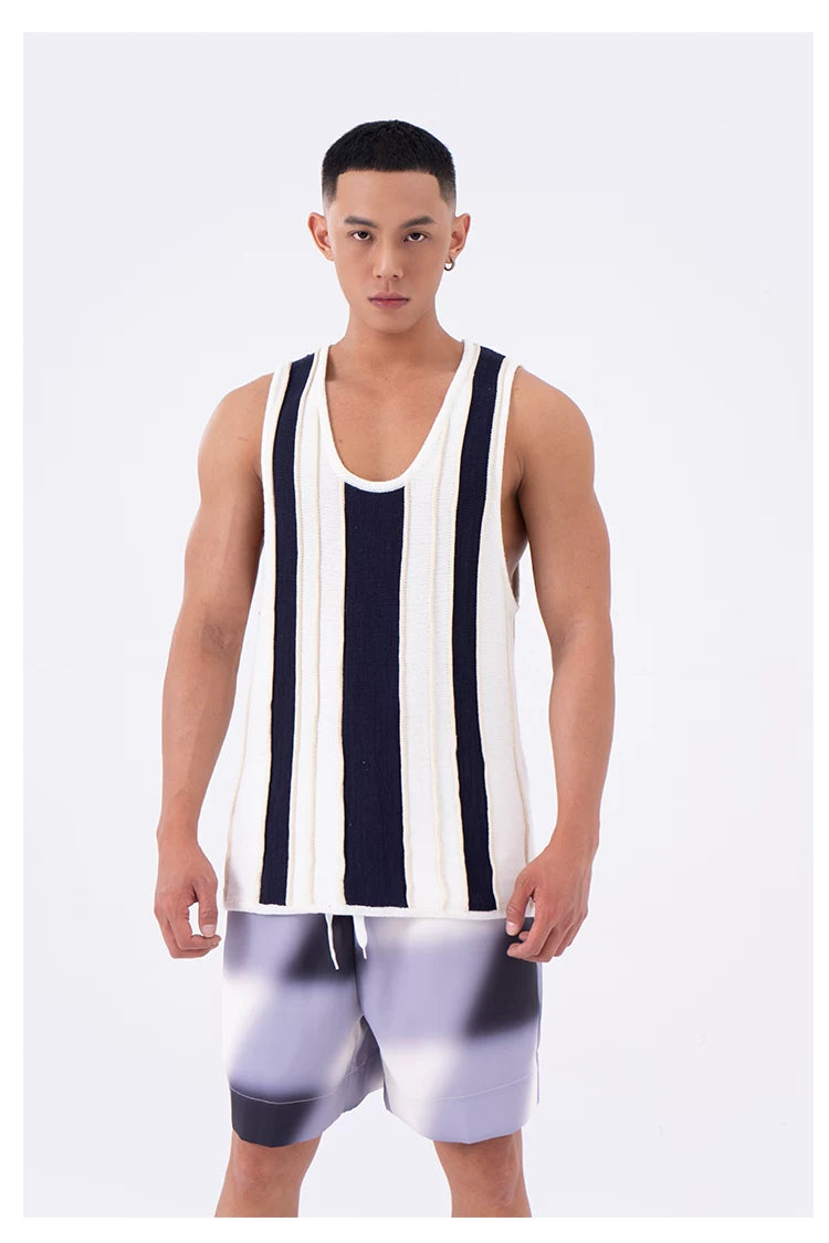 Men's Loose Striped Knit Tank Top
