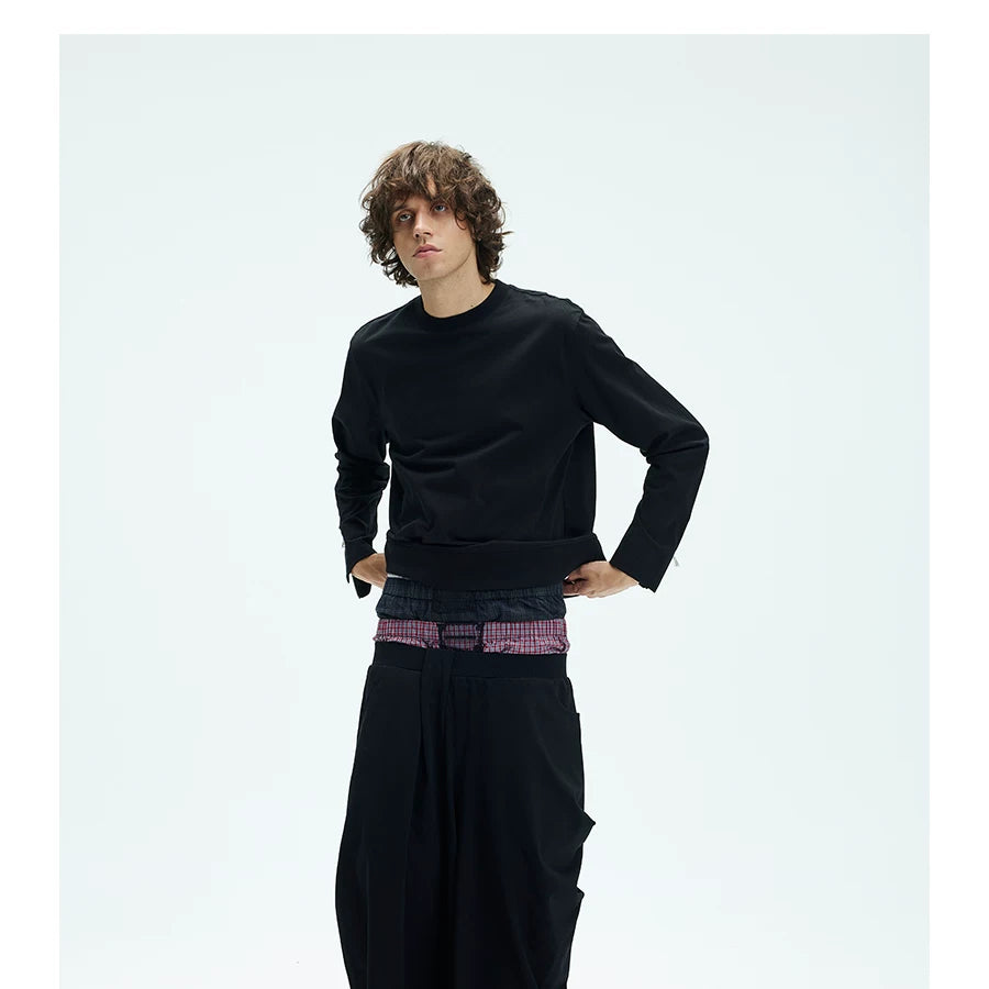 Two-tone Asymmetrical Pleated Baggy Sweatpants