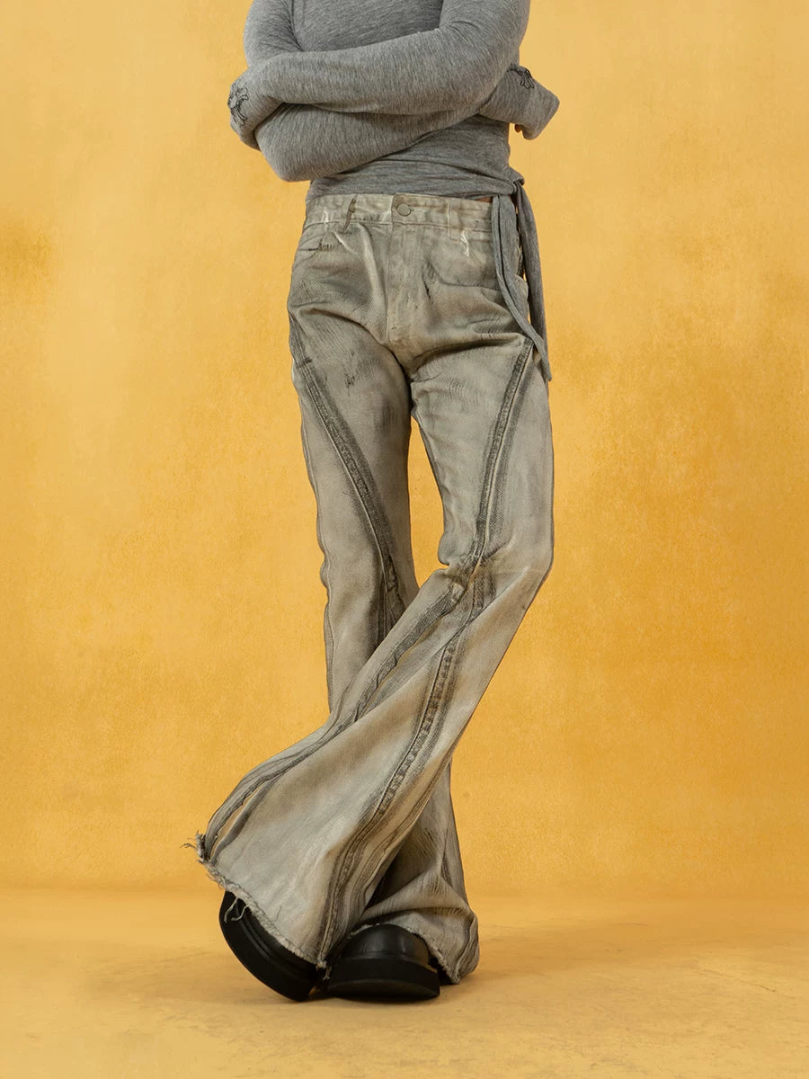 Men's Vintage Grey Distressed Flare Jeans