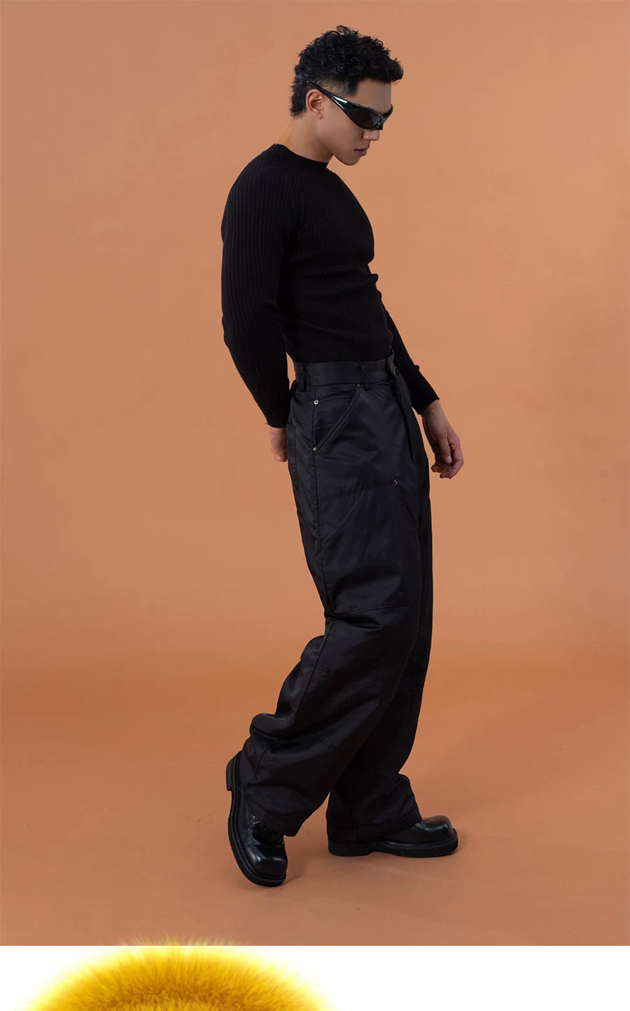 Men's Black Windproof Warm Cargo Pants