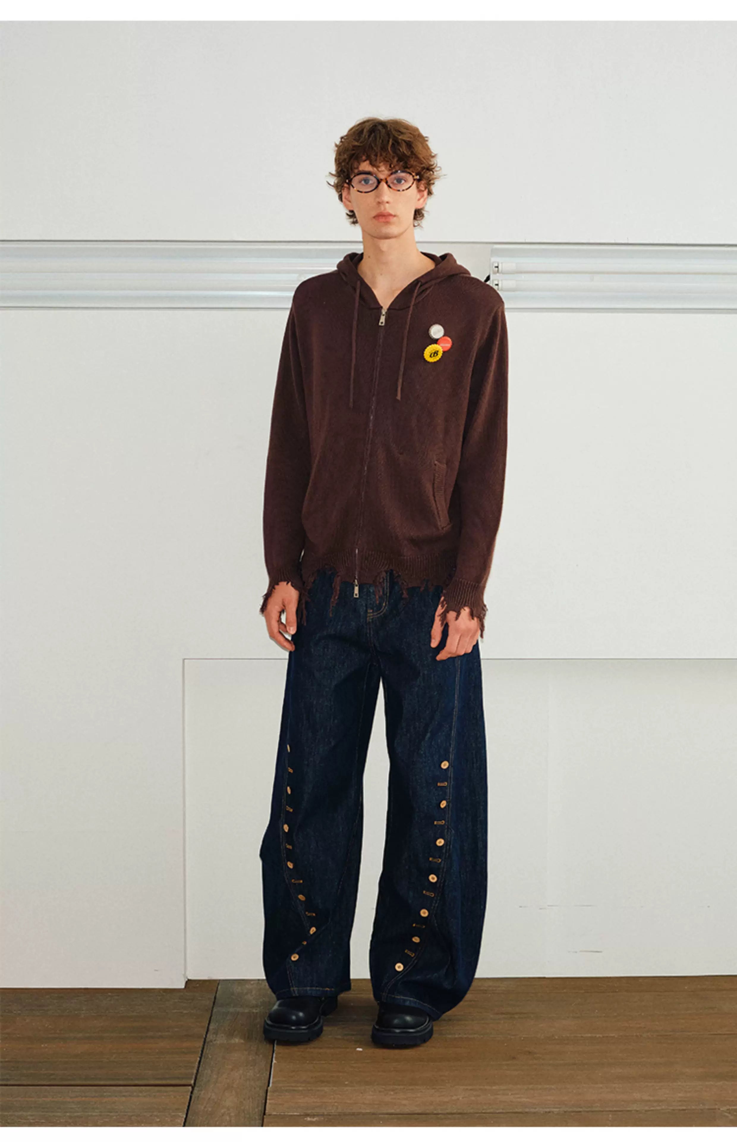 Men's Curved Wide Leg Denim Pants