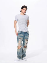 Men’s Rhinestone Skull Striped Tees