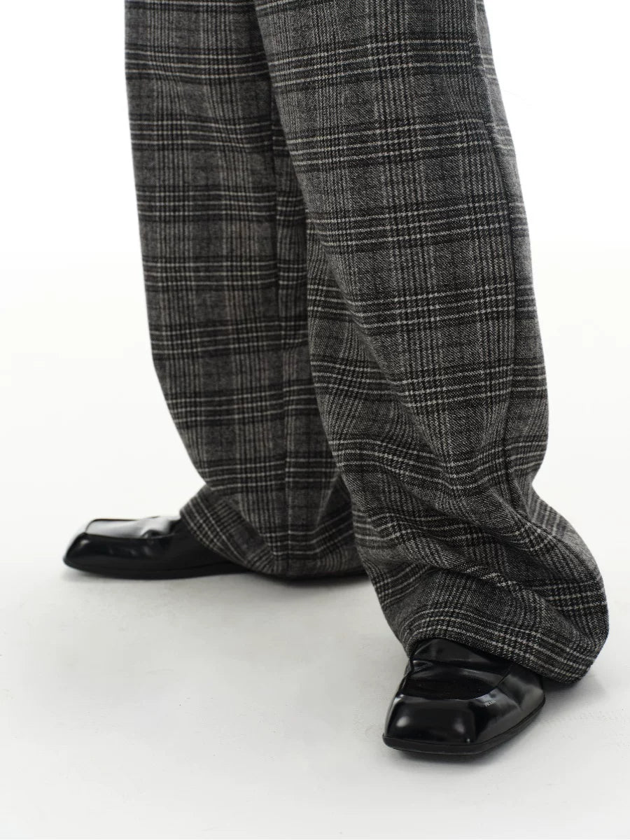 Black Grey Plaid Wool Pants