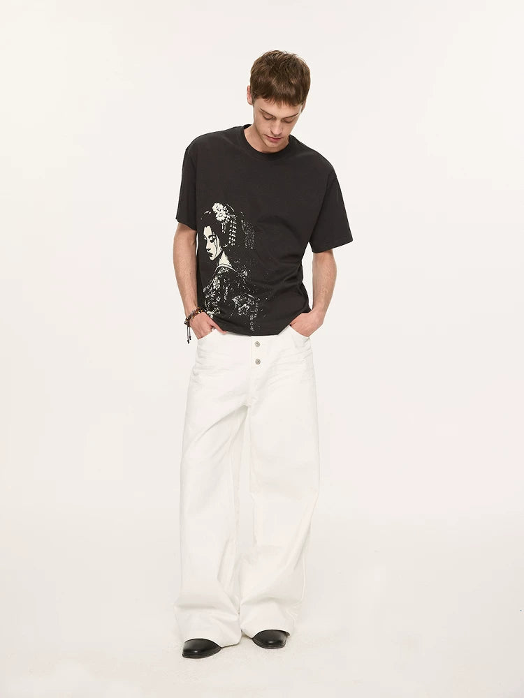 Geisha Print Casual Boxy Tee