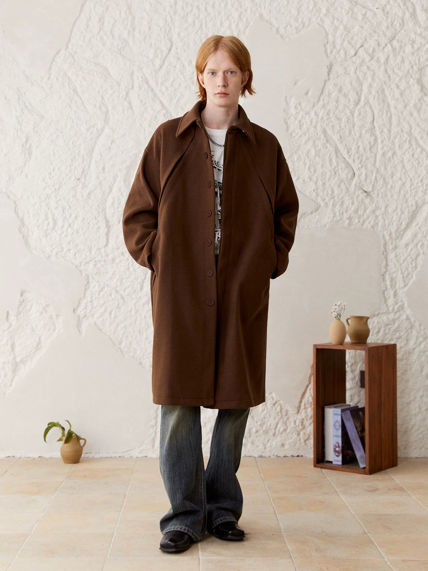 Men's Loose Long Collared Wool Coat