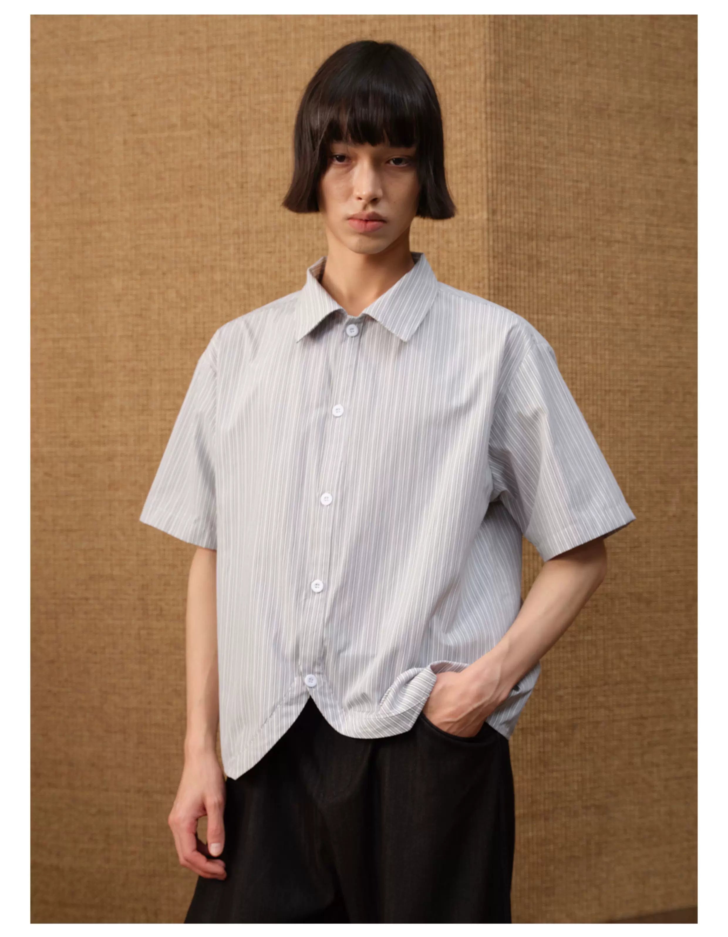 Curved Stripe Short Sleeve Shirt