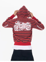 Men's Crop Motor Embroidered Striped Hoodie