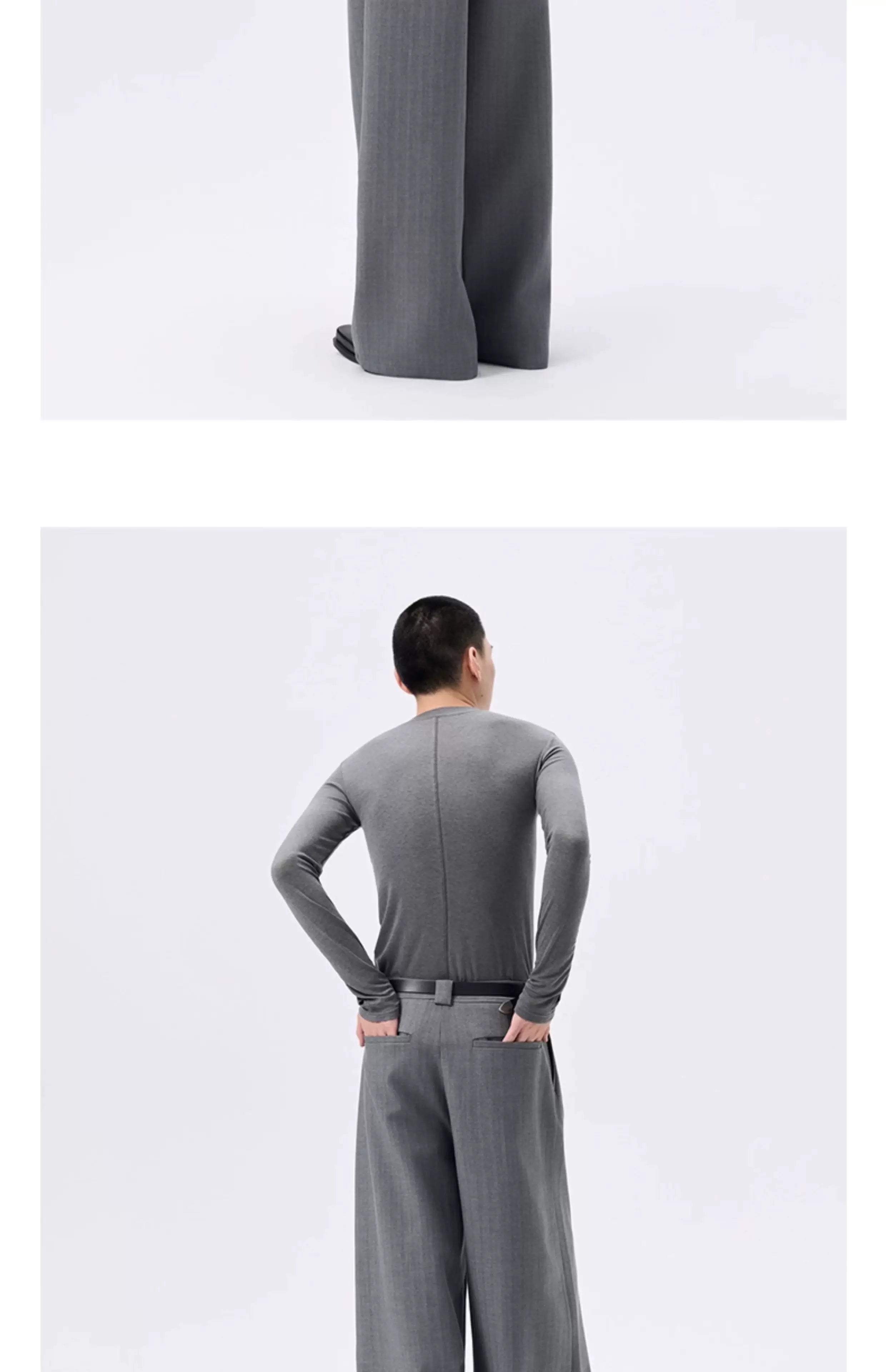 Grey Striped Wide Leg Lyocell Pants