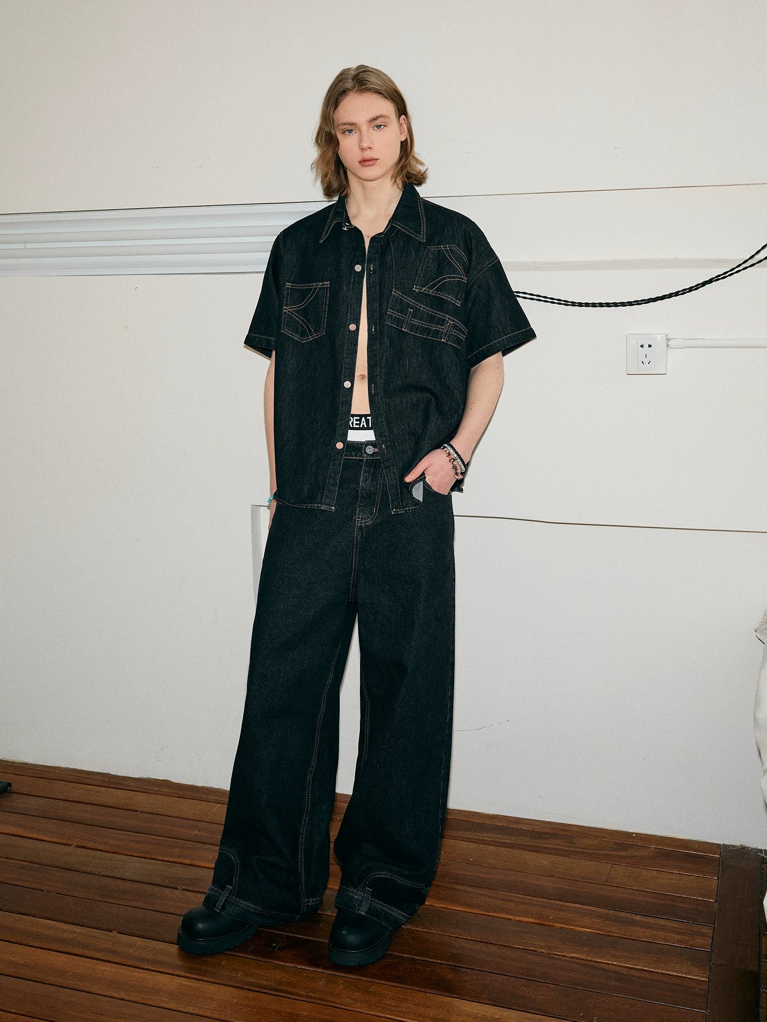 Deconstructed Short-Sleeve Denim Shirt