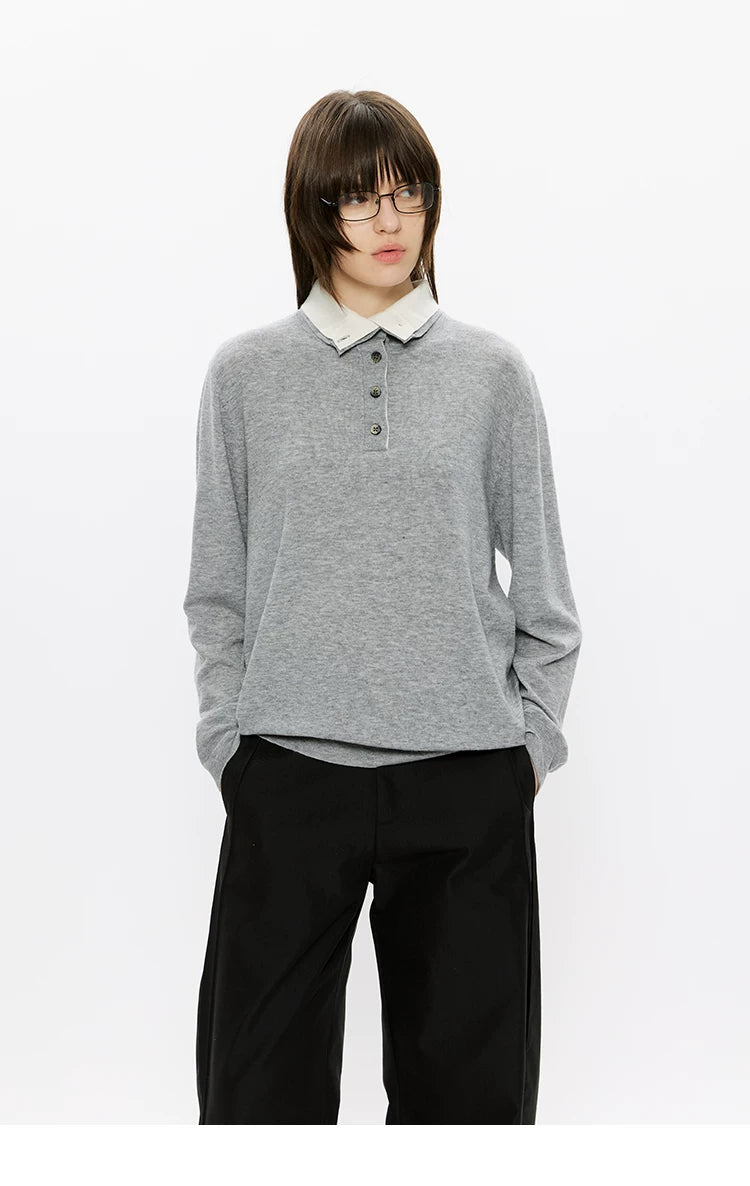 30% Wool Double Collar Polo Tops