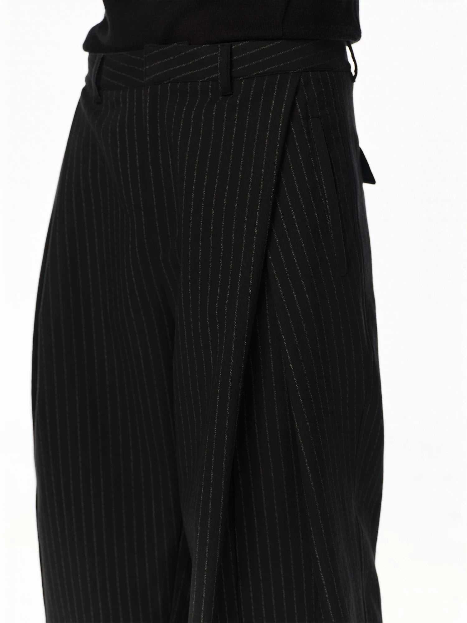 Black Vertical Striped Wool Dress Pants